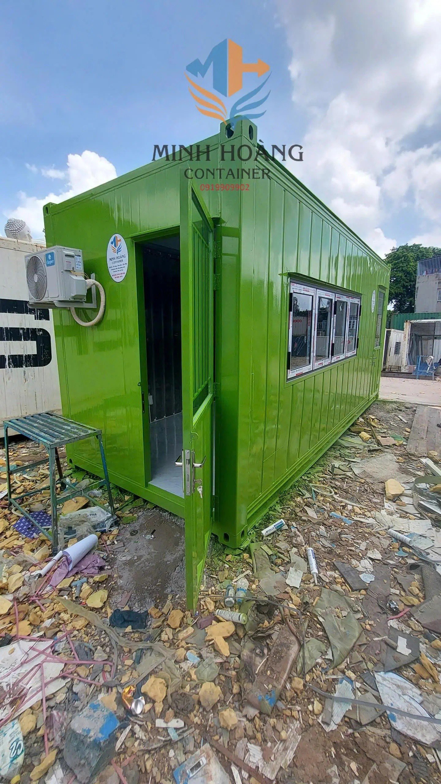 Container Văn Phòng 20 Feet Xanh Lá 2 Cửa Đi Hiện Đại